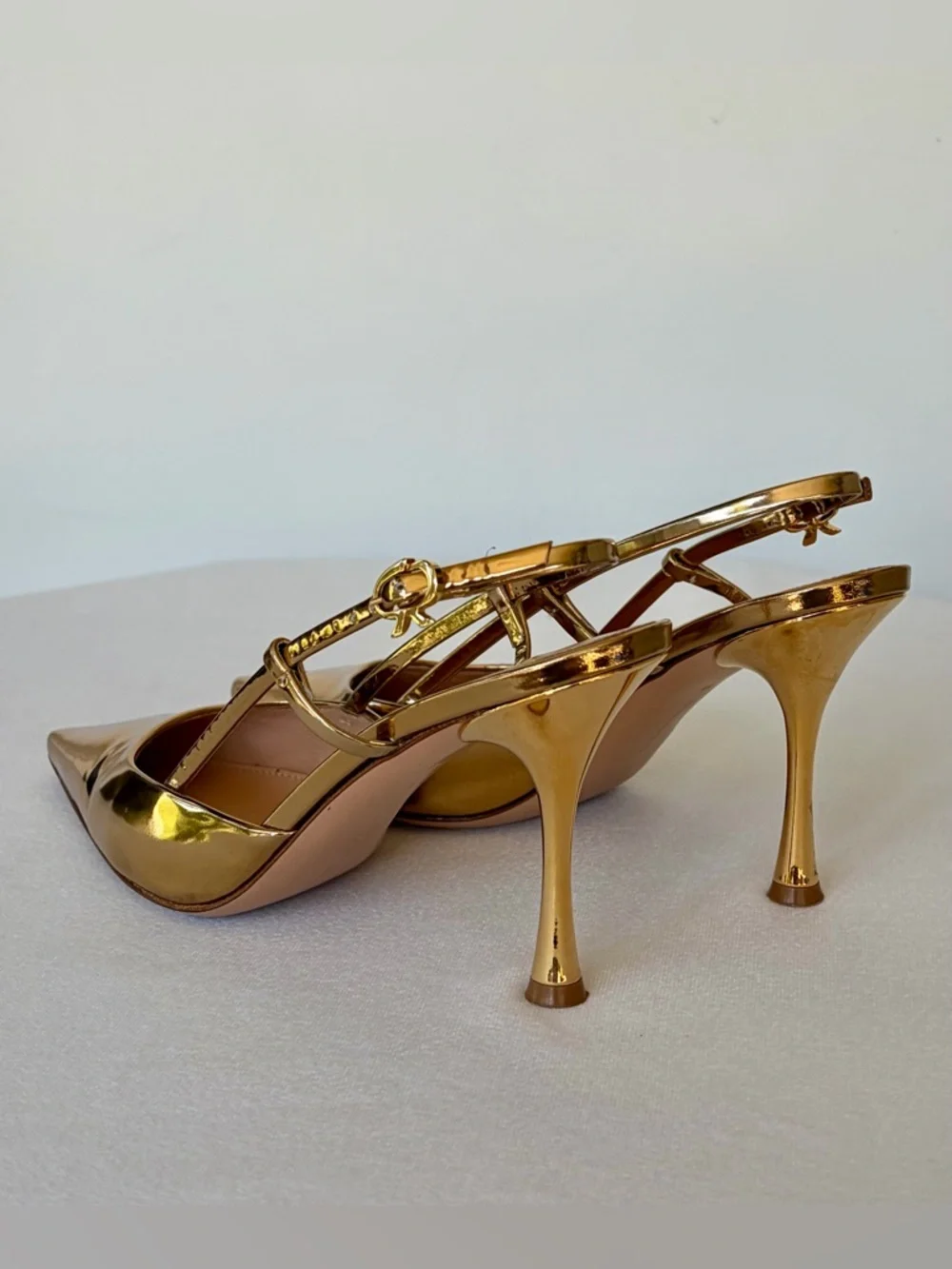 Gianvito Rossi Ascent Metallic Gold Pointed Slingback Heels, 38 (7.5), EUC